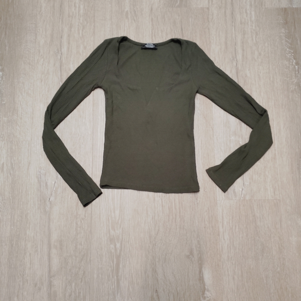 Bershka Olive Long Sleeve Women's Tee